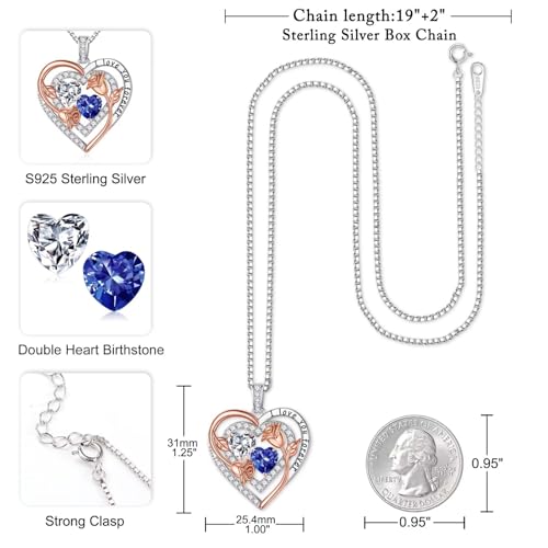 Iefil Heart Birthstone Necklace for Women - Double Birthstone Jewelry | 925 Sterling Silver, Gift Box Packaging, Anniversary Birthday Gifts for Women Wife Mom - color: 04-12-Apr-Dec Birthstone