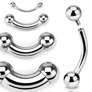 Pierced Owl - 316L Stainless Steel 12-00GA Large Gauge Internally Threaded Curved Barbell - style: 6GA / 12mm Length / 6mm Ball Size