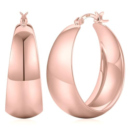 Senteria 12mm Wide Thick Sterling Silver Hoop Earrings Hypoallergenic | 14K Real Gold Plated Hoops Large Earring Lightweight Chunky Hoops Earring for Women Gift for Birthday Christmas 25/30/40/50MM - color: Rose Gold-30mm