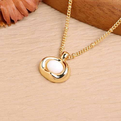 Jean Beau Gold Stone Pendant Necklaces for Women, Chunky Gemstone Dangle Necklace Wedding Prom Fashion Jewelry Gift - color: White Agate