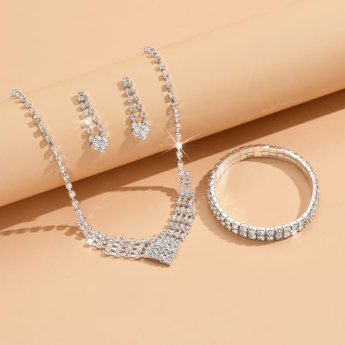 Prom Earrings Necklace Bracelet Set Elegant Crystal Rhinestone Necklace Earrings Bracelet Bridal Wedding Prom Dresses Costume Outfit Gold Jewelry Sets for Women - color: E