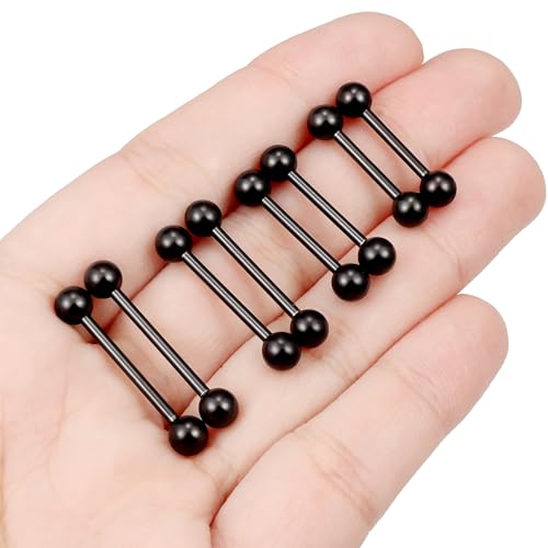 16G 14G 12G Black Nipple Piercings Tongue Rings Externally/Internally Threaded Hypoallergenic 316L Surgical Steel Nipple Tongue Barbell Piercing Jewelry for Women Men 12mm 14mm 16mm 19mm 22mm - color: 14G/Internally Threaded/12mm-18mm Bars/5mm Balls