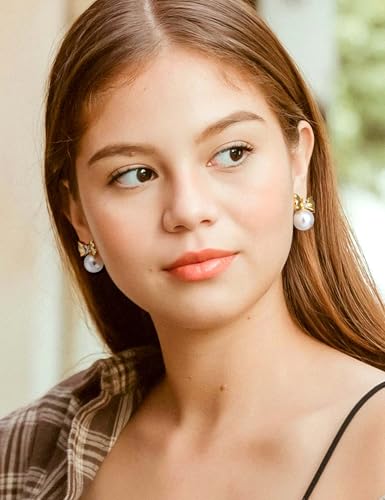 Big Pearl Drop Earrings for Women - 14K Real Gold Plated Quality Dangles for Elevated Casual or Elegant Gift - color: Rachel Gold