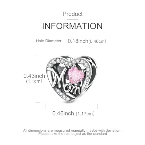 NARMO 925 Sterling Silver Charm Bead for Bracelets Silver Charms for Women - color: Love Mom
