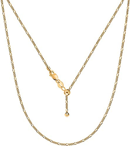Savlano 925 Sterling Silver Italian Solid 1.6MM Figaro Adjustable Bolo 14-24 Inch Chain Necklace For Women - Made in Italy Comes With a Gift Box - style: Gold Plated