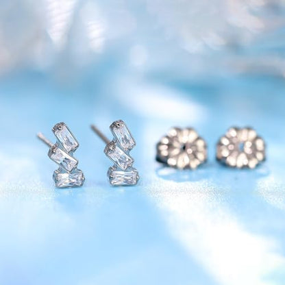 Limerencia G23 Pure Titanium Hypoallergenic Earrings | F136 Implant Grade Titanium Jewelry for Sensitive Ears - color: Triple Baguette Gem