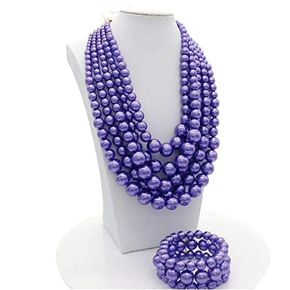 JNF Large Faux Pearl Necklaces for Women Multi strand Pearl Necklace Bracelet and Earrings Set 1920s Costume Pearls Necklace Jewelry Accessories - color: Purple