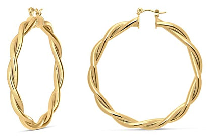 Milla Twisted Hoop Earrings for Women – Hypoallergenic Silver or Gold Statement Hoops – Lightweight & Easy to Wear - color: Gold Plated / 2.4 in / Large