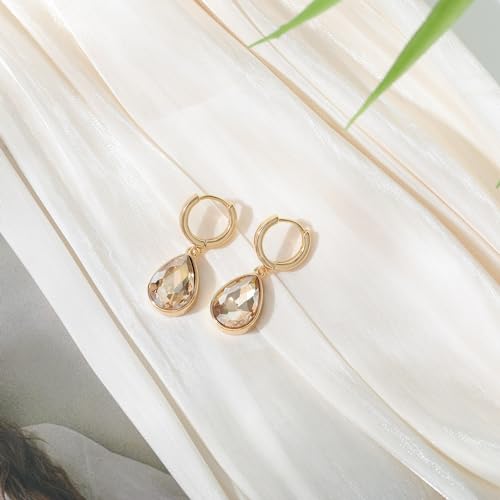 Crystals Teardrop Dangle Drop Earrings, 18K Gold Plated Hoop Earrings Zirconia Jewelry for Women Gifts - color: Orange