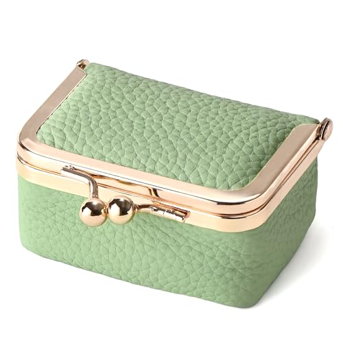 Zivyes Mini Jewelry Box Travel Small Coin Purse Organizer Case Genuine Leather Tiny Size (B-green) - color: B-Green-Standard