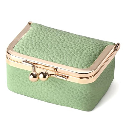 Zivyes Mini Jewelry Box Travel Small Coin Purse Organizer Case Genuine Leather Tiny Size (B-green) - color: B-Green-Standard