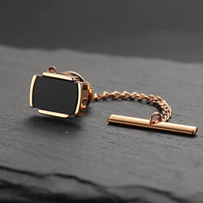 HAWSON Black Stone Tie Tack for Men Tie Pin with Chain for Wedding Birthday Anniversary Party - color: rose gold tone 4