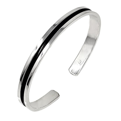 Handmade Men's Solid 925 Sterling Silver Bangle, 7mm Single Line Silver Cuff Bangle Bracelet for Men