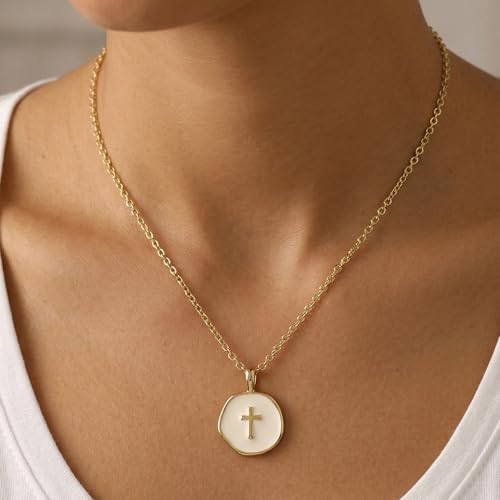 Dainty Necklace Initial Necklace For Women Round Moon star Clover Pendant Chain Coin Necklaces - color: P