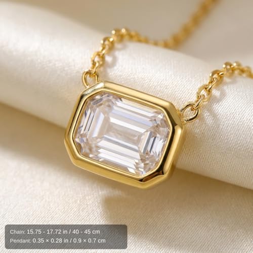 Gold Plated Emerald Cut Birthstone Necklace for Women - Horizontal East West Bar Pendant, Minimalist Everyday Jewelry, Birthday Gift for Her
