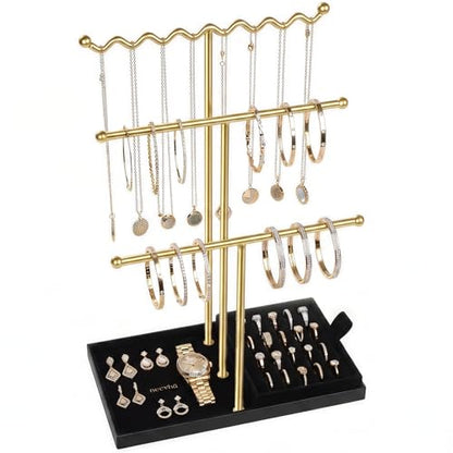 Jewelry Stand Holder Organizer, 3 Tier Bracelet Holder Display with Detachable Velvet Tray, Elegant Jewlery Tower for Display Bracelet, Necklace, Earrings, Rings (Black) - color: Black