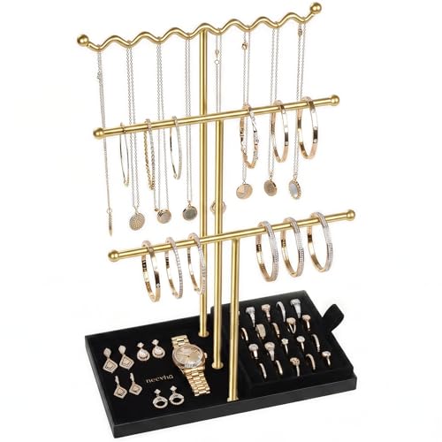 Jewelry Stand Holder Organizer, 3 Tier Bracelet Holder Display with Detachable Velvet Tray, Elegant Jewlery Tower for Display Bracelet, Necklace, Earrings, Rings (Black) - color: Black