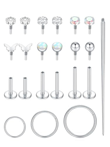 Oveta 16G 18G Flat Back Studs Earrings for Tragus Cartilage Piercing Jewelry, Surgical Steel Nose Rings Hoops 6/8/10mm, Silver/Gold - color: Silver, size: 18g*6/8/10mm bar, multiple stud top