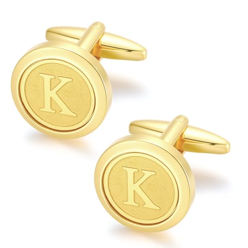 GWD Initial Cufflinks for Men Classic Cuff links Mens Letter Shirts CuffLinks Wedding Gift - color: K