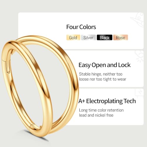 WBRWP 2PC Titanium Double Hoop Nose Rings: 16G/18G/20G Cartilage Earrings Septum Rings Clicker, Hypoallergenic Lightweight Conch Piercing Jewelry Black Gold Silver Rose Gold - color: Gold, size: 20g 8mm