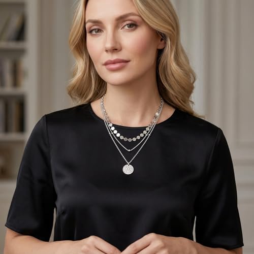 MONGAS Boho Layered Necklace Sterling Silver Triple 3 Stacked Vertical Bar Triangle Long Layering Necklaces Christmas Jewelry Gifts for Women - style: Boho