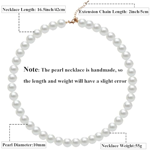 Pearl Choker Necklace for Women, 4/6/8/10mm White Imitation Pearl Necklace, Round Faux Glass Pearl Necklace, Pearl Necklace, Elegant Wedding Parties Pearl Necklace - color: Diameter of Pearl 10mm