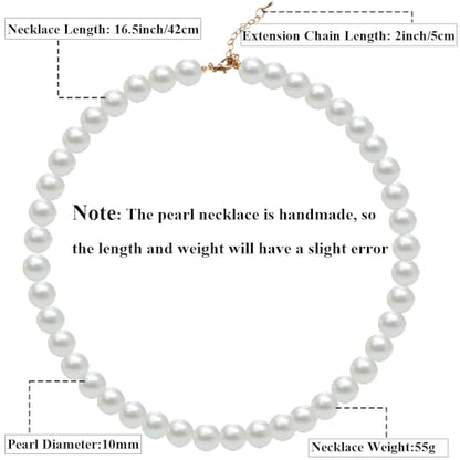 Pearl Choker Necklace for Women, 4/6/8/10mm White Imitation Pearl Necklace, Round Faux Glass Pearl Necklace, Pearl Necklace, Elegant Wedding Parties Pearl Necklace - color: Diameter of Pearl 10mm
