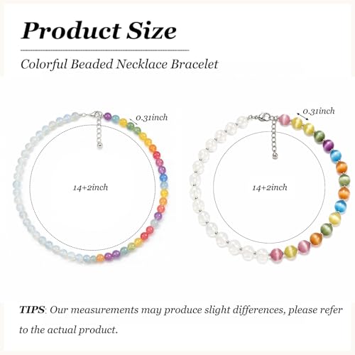 Dopamine Necklace UV Reactive Colorful Rainbow Beaded Necklace Dopamine Jewelry Set Color Changing Mood Necklaces Bracelet Earrings Summer Beach Vacation Gift for Women - color: B4：two necklace changing