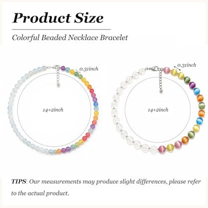 Dopamine Necklace UV Reactive Colorful Rainbow Beaded Necklace Dopamine Jewelry Set Color Changing Mood Necklaces Bracelet Earrings Summer Beach Vacation Gift for Women - color: B4：two necklace changing