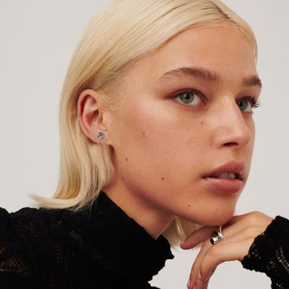 CHIC & ARTSY 925 Sterling Silver Half Hoop Earrings for Women, Dainty Huggie Hoops with Synthetic Opal, Moonstone, CZ & Gemstones, Lightweight Comfort Fit Everyday Elegant Jewelry - color: Synthetic Labradorite/Silver