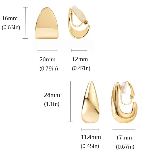 FAN&LOUIS Gold and Silver Clip On Earrings for Women, Chunky Huggie Teardrop Clip-on for Non Pierced Ears - style: Set