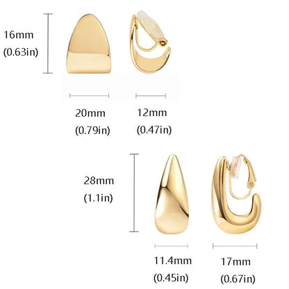 FAN&LOUIS Gold and Silver Clip On Earrings for Women, Chunky Huggie Teardrop Clip-on for Non Pierced Ears - style: Set