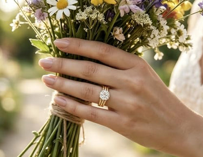 Trendy Women's Eternity Proposal Ring | Shiny Cubic Zirconia Inlaid Fashion Finger Jewelry - color: Gold