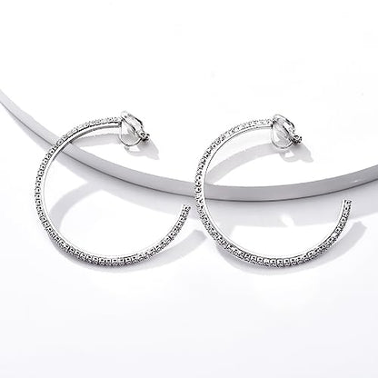 YOQUCOL 4.3CM(1.7in) Clip On Hoop Earrings Cubic Zirconia Non Pierced Ears Hoops for Women - color: 55MM-Silver
