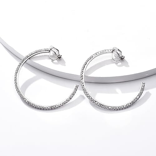 YOQUCOL 4.3CM(1.7in) Clip On Hoop Earrings Cubic Zirconia Non Pierced Ears Hoops for Women - color: 55MM-Silver
