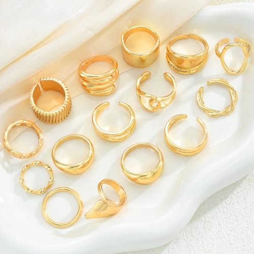 FUTIMELY 14K Gold Stackable Knuckle Rings Set for Women,Aesthetic Silver Trendy Dainty Open Midi Rings Set,Midi Finger Rings Pack Jewelry Gifts - color: Gold5