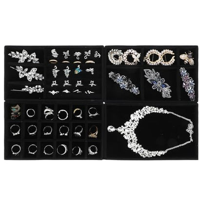 8 Pack 4 Styles Velvet Jewelry Tray, 8" x 5" Jewelry Organizer Tray Stackable Jewelry Storage Tray, Drawer Jewelry Tray for Rings, Earrings, Necklace, Bracelet, Black
