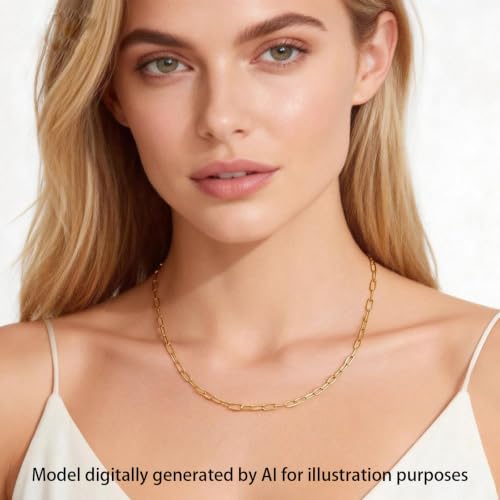 14K Gold Plated Paper Clip Chain Link Necklace Satellite Chain Necklace for Women - color: Dainty Paperclip Necklace