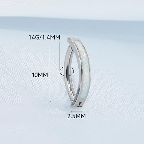 limerencia 14G G23 Titanium Belly Button Ring with Small Teardrop Cubic Zirconia 10mm Internally Threaded Navel Piercing Jewelry - color: Curved Hoop White Opal