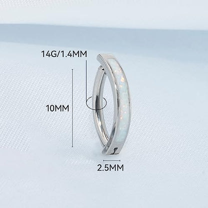 limerencia 14G G23 Titanium Belly Button Ring with Small Teardrop Cubic Zirconia 10mm Internally Threaded Navel Piercing Jewelry - color: Curved Hoop White Opal