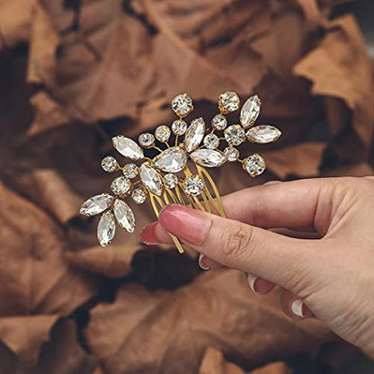 Catery Crystal Wedding Hair Comb Gold Rhinestone Bridal Hairpieces Bridesmiad Clips Accessories for Brides and Women (Gold) - color: B Gold