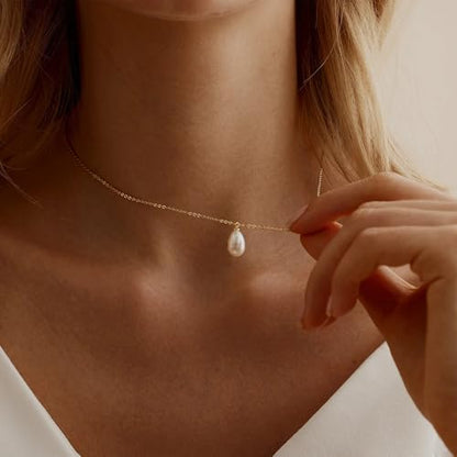 Pearl Necklaces for Women Trendy, 18K Gold/Silver Plated Layered Pearl Necklaces Dainty Pearls Choker Necklace and Earring Set Birthday Gifts for Mom Wife Daughter Sister Friends - color: Pearl Drop Necklace -Gold