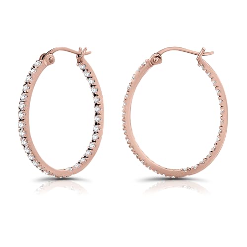 Hoops & Loops 925 Sterling Silver Cubic Zirconia Inside Out Oval Hoop Earrings for Women, 20mm 25mm 30mm - color: 25mm-Rose Gold