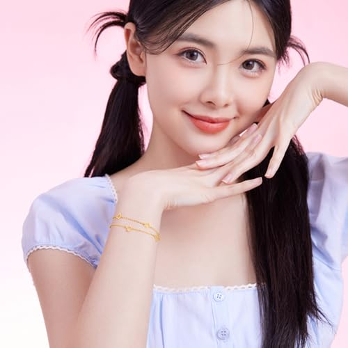 ZHOU LIU FU 18K Yellow Gold Charm Bracelet Hollow Heart Star Butterfly Charms Delicate Double Chain Bracelets Adjustable Cute Jewelry for Women Her Mom Daughter Birthday Anniversary 16+3cm/6.3-7.5" - style: Butterfly