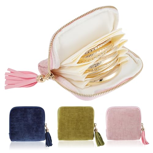 VOCOSTE Travel Jewelry Case, Portable Jewelry Pouch with 6 Layers, Pink | Tangle-Free Storage, Soft Padding Prevents Scratches, Compact Size Fit Purses, for Necklace Bracelet Storage, Women Gift Idea - color: Pink