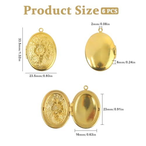 6 Pcs Locket Charms Stainless Steel Heart Photo Frame Charms Pendants with Loop for Jewelry Making