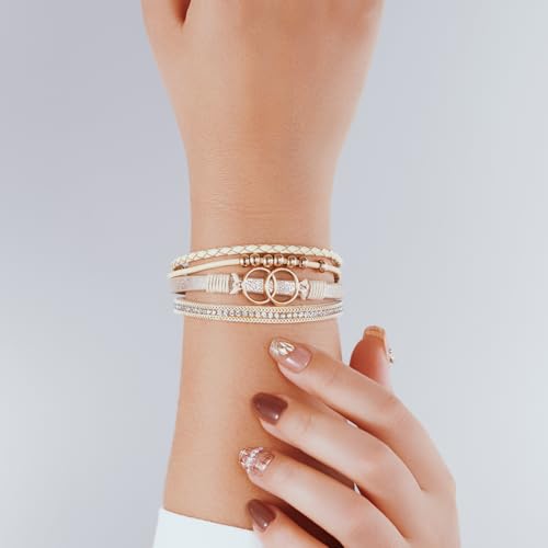 Boho Leather Wrap Bracelets Beaded Stackable Cuff Bracelet Country Concert Outfits Cowboy Cowgirl Western Jewelry Gifts for Women - color: Infinity-Gold