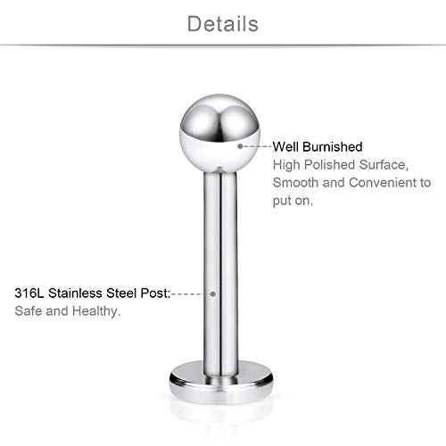 SCERRING 9 Pairs 16g Stainless Steel Clear Cubic Zirconia Labret Monroe Lip Tragus Cartilage Helix Earring Ring Body Piercing Jewelry 8mm - color: 9 Pairs - Silver
