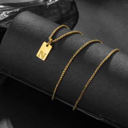 Gold Plated Square Initial Necklace Waterproof A-Z Letter Pendant on Thin Chain - Dainty, Stackable Jewelry for Women - color: Golden-L, size: F