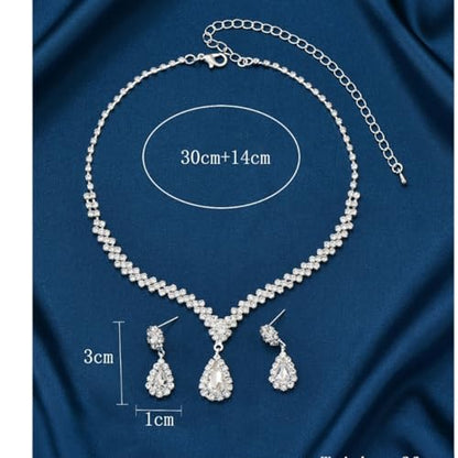 Wedding Jewelry Sets for Brides Rhinestone Necklace and Earring Set Bracelet Ring Gold Silver Prom Jewelry Sets Diamond Flower Teardrop Necklace for Women - color: Style4-Black